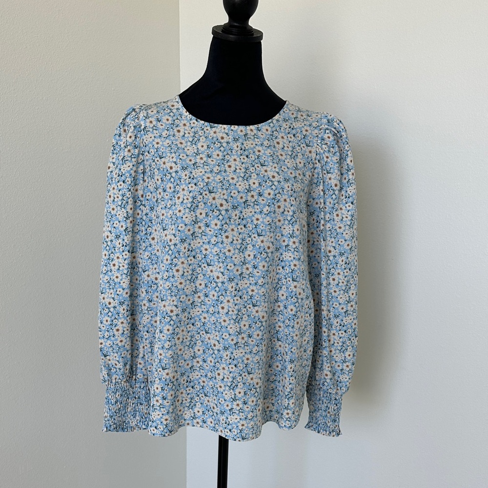 Pleione Blue Floral Blouse